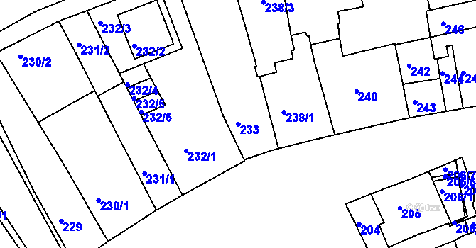 Parcela st. 233 v KÚ Holešov, Katastrální mapa