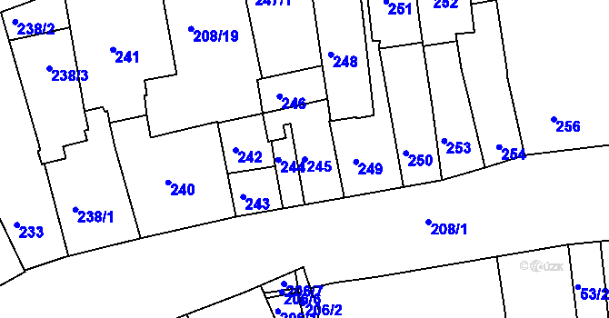 Parcela st. 245 v KÚ Holešov, Katastrální mapa