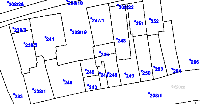 Parcela st. 246 v KÚ Holešov, Katastrální mapa