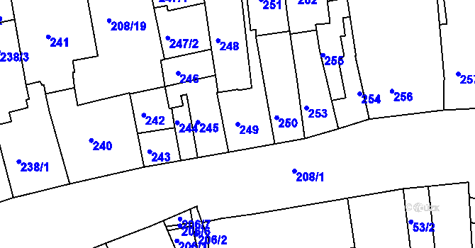Parcela st. 249 v KÚ Holešov, Katastrální mapa