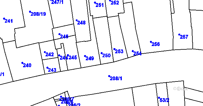 Parcela st. 250 v KÚ Holešov, Katastrální mapa