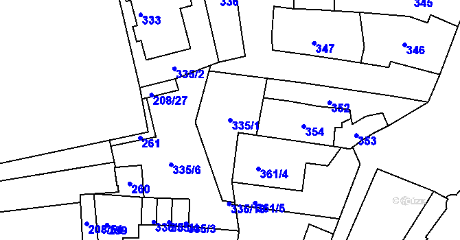 Parcela st. 335/1 v KÚ Holešov, Katastrální mapa