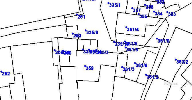 Parcela st. 335/3 v KÚ Holešov, Katastrální mapa