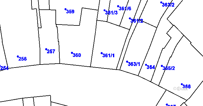 Parcela st. 361/1 v KÚ Holešov, Katastrální mapa