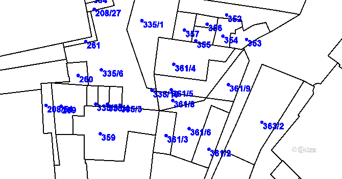 Parcela st. 361/5 v KÚ Holešov, Katastrální mapa