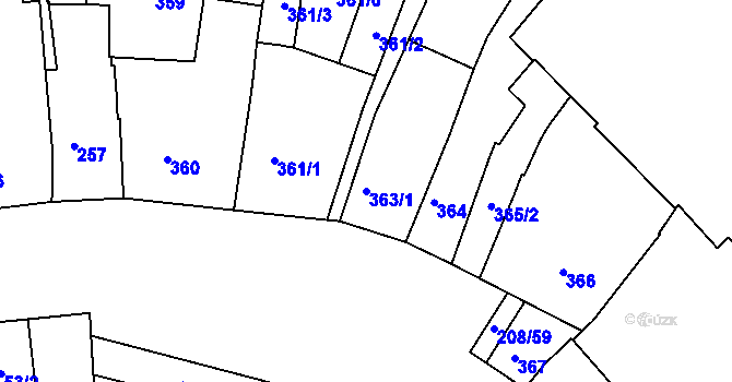 Parcela st. 363/1 v KÚ Holešov, Katastrální mapa
