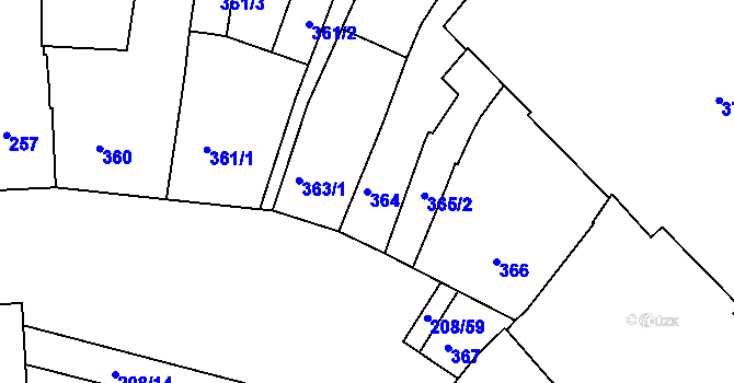 Parcela st. 364 v KÚ Holešov, Katastrální mapa