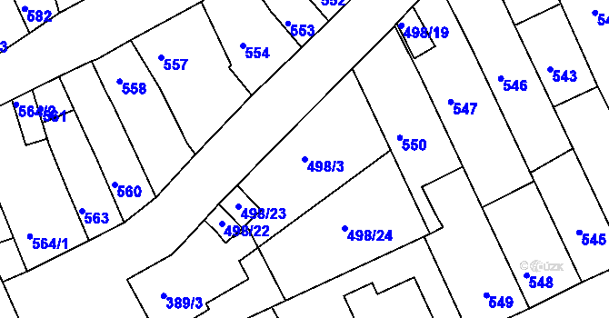 Parcela st. 498/3 v KÚ Holešov, Katastrální mapa