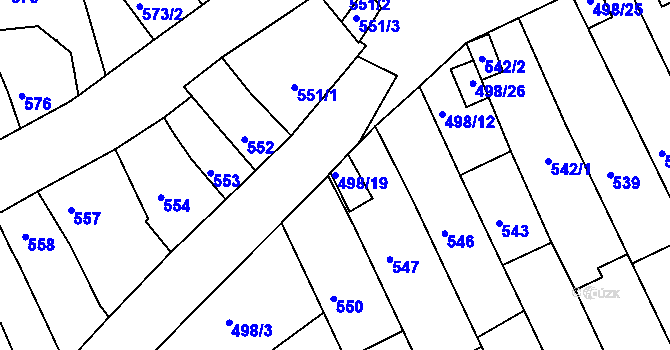 Parcela st. 498/19 v KÚ Holešov, Katastrální mapa