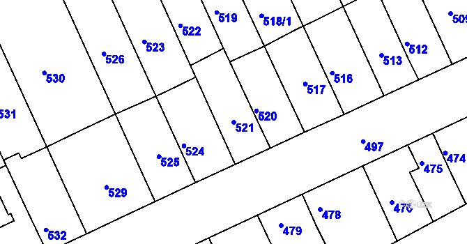 Parcela st. 521 v KÚ Holešov, Katastrální mapa