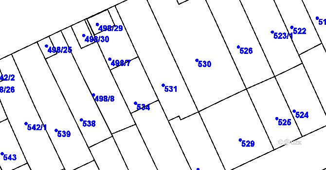 Parcela st. 531 v KÚ Holešov, Katastrální mapa