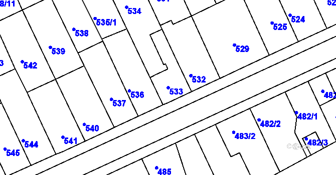 Parcela st. 533 v KÚ Holešov, Katastrální mapa