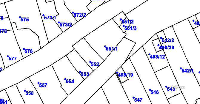 Parcela st. 551 v KÚ Holešov, Katastrální mapa
