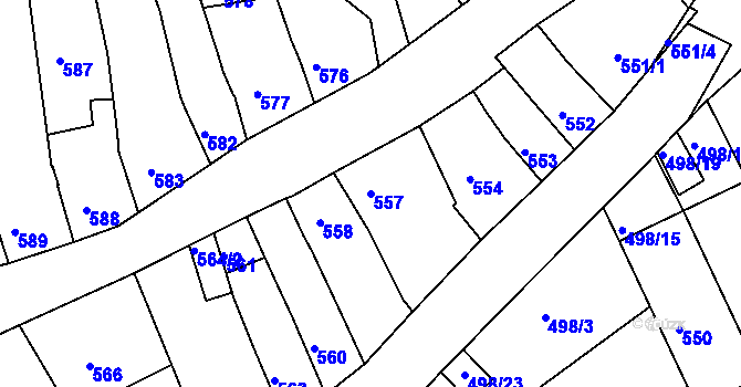 Parcela st. 557 v KÚ Holešov, Katastrální mapa