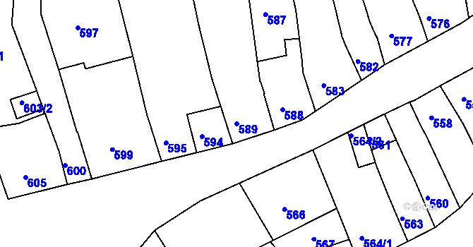 Parcela st. 589 v KÚ Holešov, Katastrální mapa