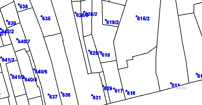 Parcela st. 618 v KÚ Holešov, Katastrální mapa