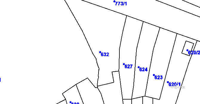 Parcela st. 632 v KÚ Holešov, Katastrální mapa