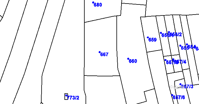 Parcela st. 667 v KÚ Holešov, Katastrální mapa
