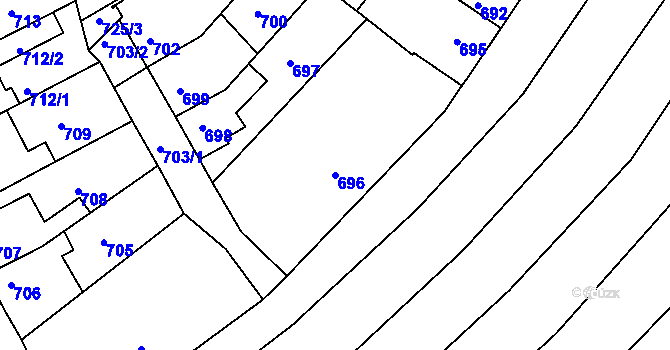 Parcela st. 696 v KÚ Holešov, Katastrální mapa