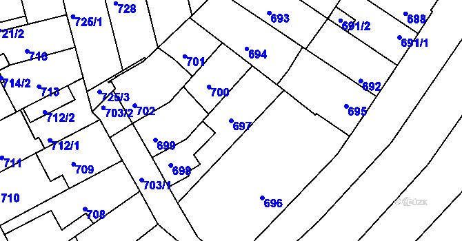 Parcela st. 697 v KÚ Holešov, Katastrální mapa