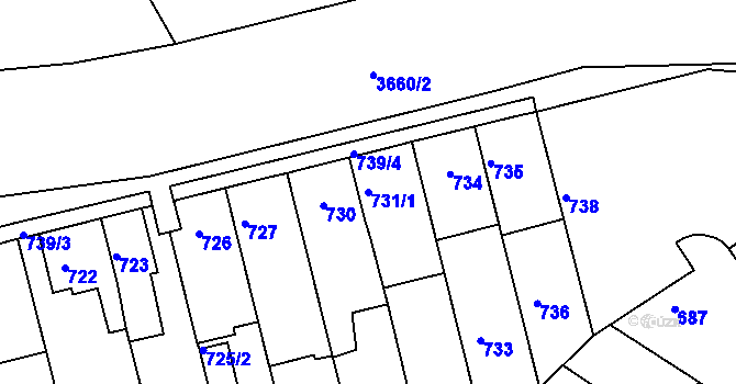 Parcela st. 731/1 v KÚ Holešov, Katastrální mapa