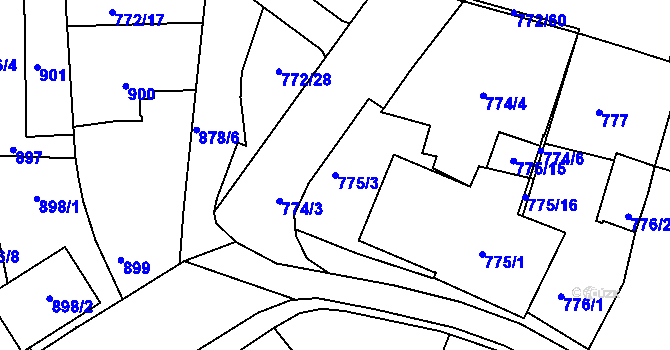 Parcela st. 775/3 v KÚ Holešov, Katastrální mapa