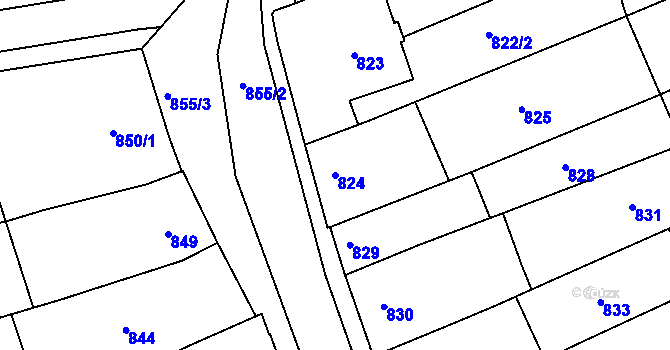 Parcela st. 824 v KÚ Holešov, Katastrální mapa