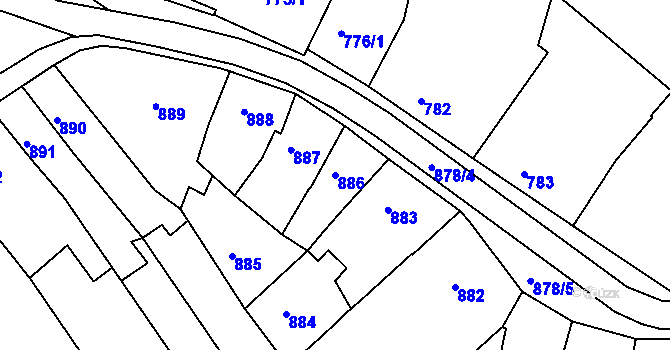 Parcela st. 886 v KÚ Holešov, Katastrální mapa