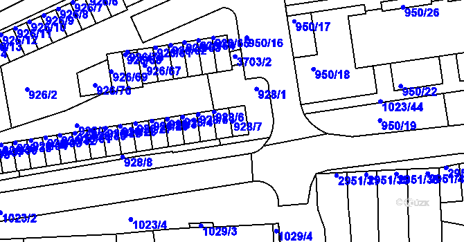 Parcela st. 928/7 v KÚ Holešov, Katastrální mapa
