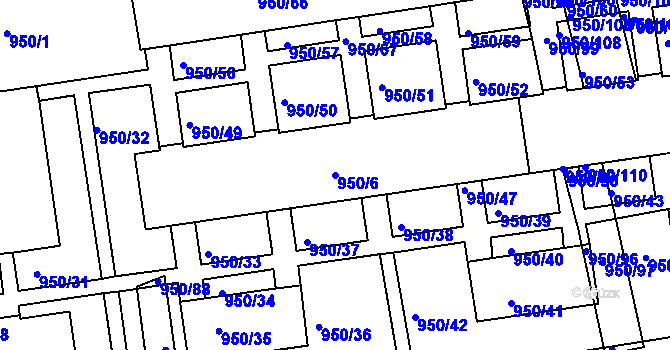 Parcela st. 950/6 v KÚ Holešov, Katastrální mapa