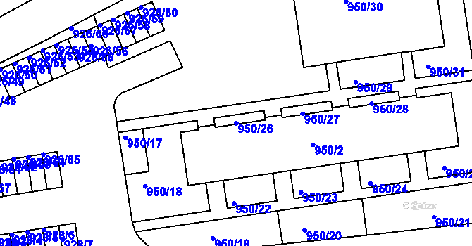 Parcela st. 950/26 v KÚ Holešov, Katastrální mapa