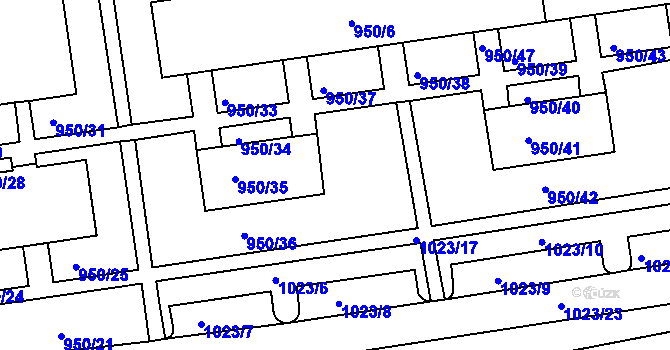 Parcela st. 950/36 v KÚ Holešov, Katastrální mapa