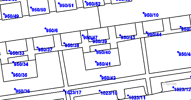 Parcela st. 950/40 v KÚ Holešov, Katastrální mapa