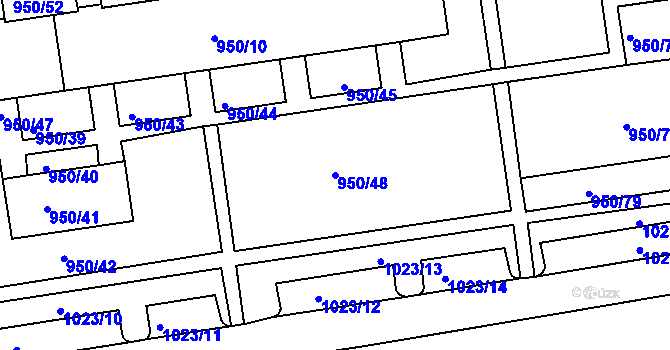 Parcela st. 950/48 v KÚ Holešov, Katastrální mapa