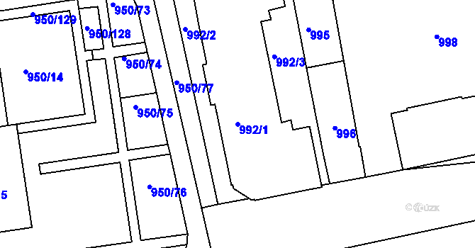 Parcela st. 992/1 v KÚ Holešov, Katastrální mapa