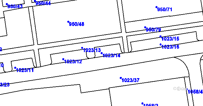 Parcela st. 1023/14 v KÚ Holešov, Katastrální mapa