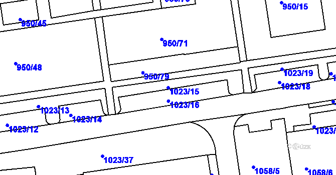 Parcela st. 1023/15 v KÚ Holešov, Katastrální mapa