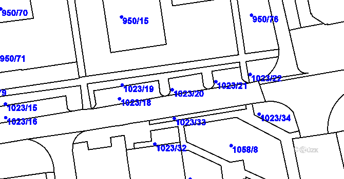 Parcela st. 1023/20 v KÚ Holešov, Katastrální mapa