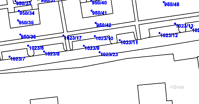 Parcela st. 1023/23 v KÚ Holešov, Katastrální mapa