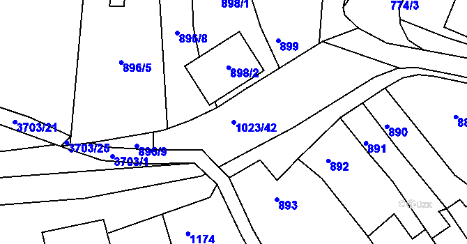 Parcela st. 1023/42 v KÚ Holešov, Katastrální mapa