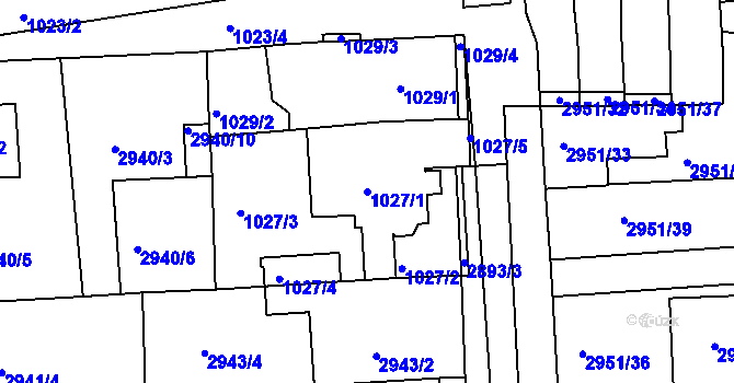 Parcela st. 1027/1 v KÚ Holešov, Katastrální mapa