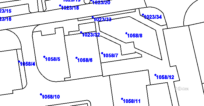 Parcela st. 1058/7 v KÚ Holešov, Katastrální mapa