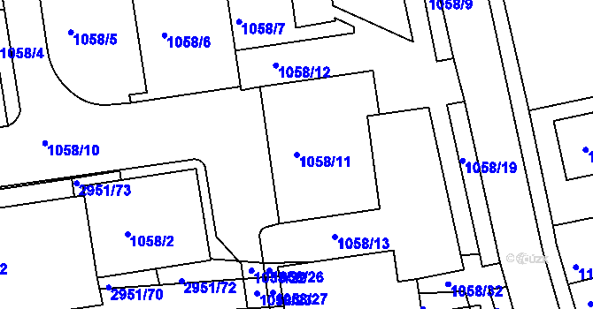 Parcela st. 1058/11 v KÚ Holešov, Katastrální mapa