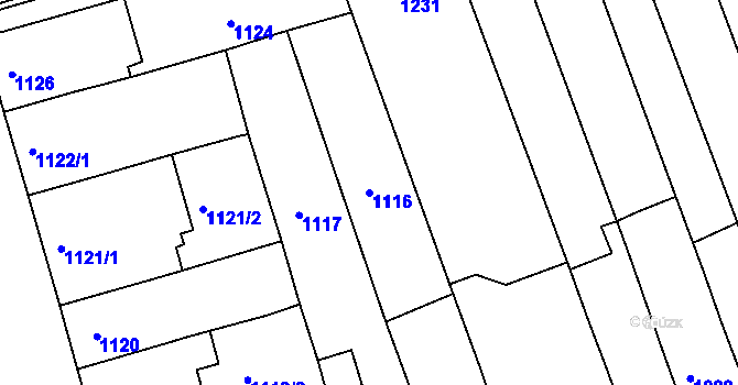 Parcela st. 1116 v KÚ Holešov, Katastrální mapa