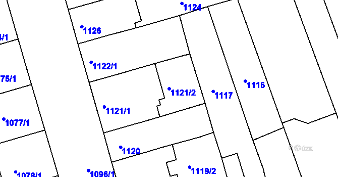 Parcela st. 1121/2 v KÚ Holešov, Katastrální mapa