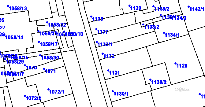 Parcela st. 1132 v KÚ Holešov, Katastrální mapa