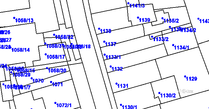 Parcela st. 1133/1 v KÚ Holešov, Katastrální mapa