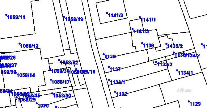 Parcela st. 1138 v KÚ Holešov, Katastrální mapa