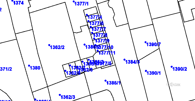 Parcela st. 1377/11 v KÚ Holešov, Katastrální mapa