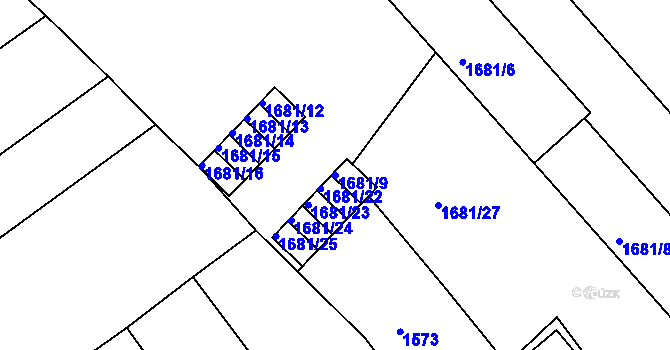 Parcela st. 1681/9 v KÚ Holešov, Katastrální mapa
